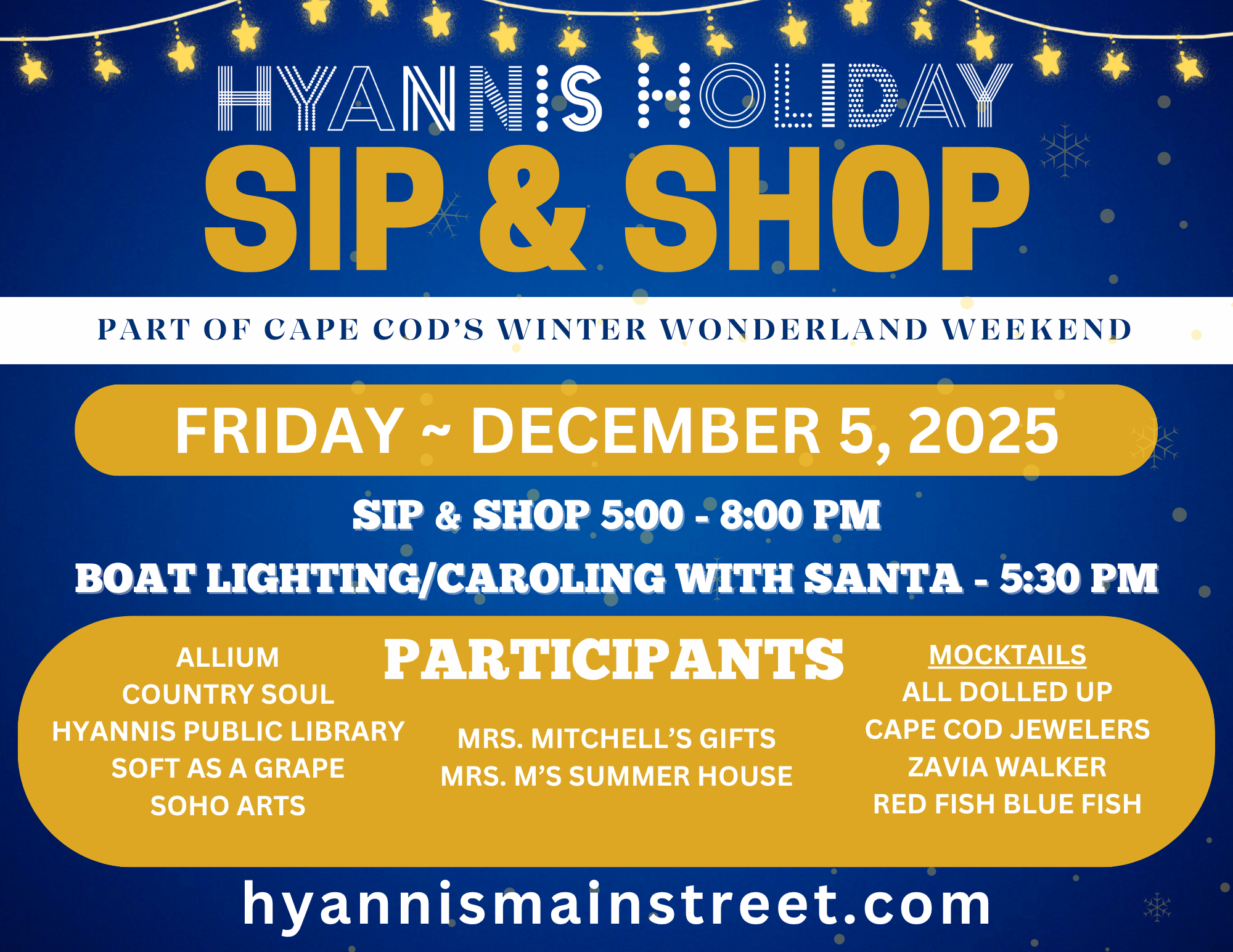 Sip & Shop- Holiday Stroll Kickoff! Boat Lighting with Santa